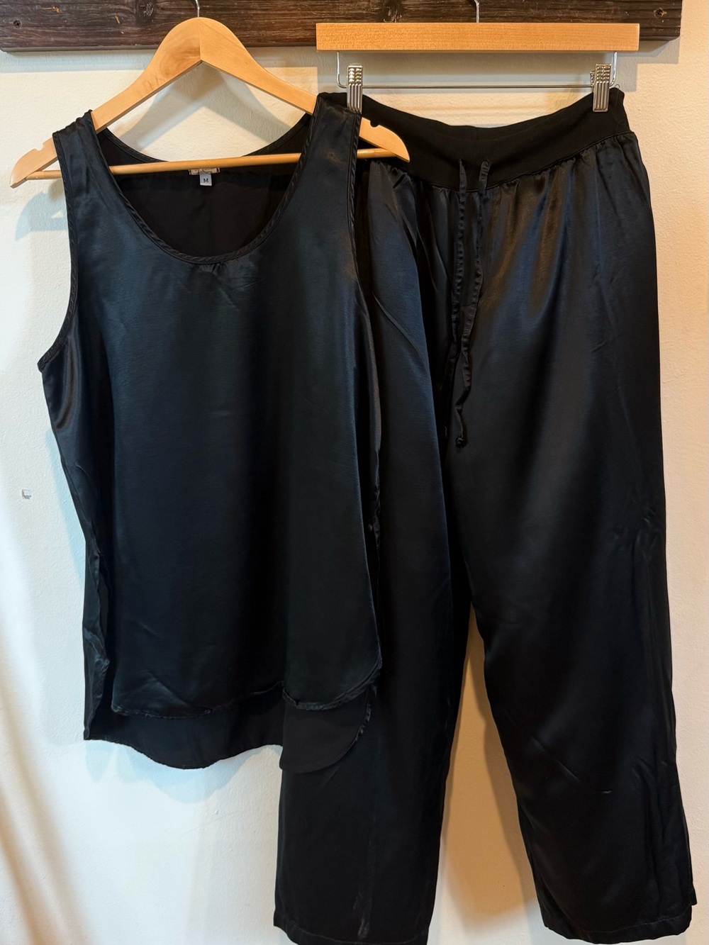 Satin Black Tank & Drawstring Pajama Pants Set - Women, Jackie